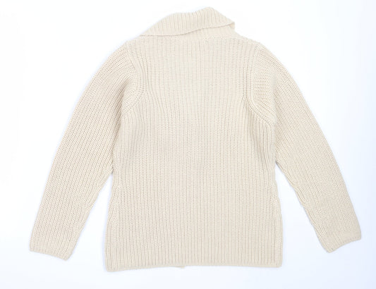 EWM Womens Beige V-Neck Acrylic Cardigan Jumper Size S