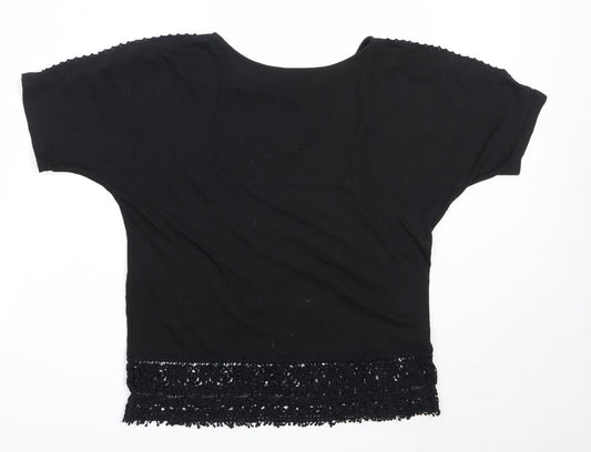 New Look Womens Black Polyester Basic T-Shirt Size 6 Round Neck