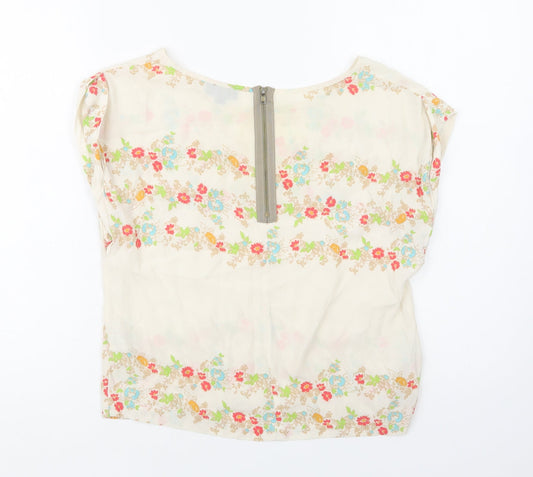 Topshop Womens Ivory Floral Viscose Basic Blouse Size 6 Round Neck