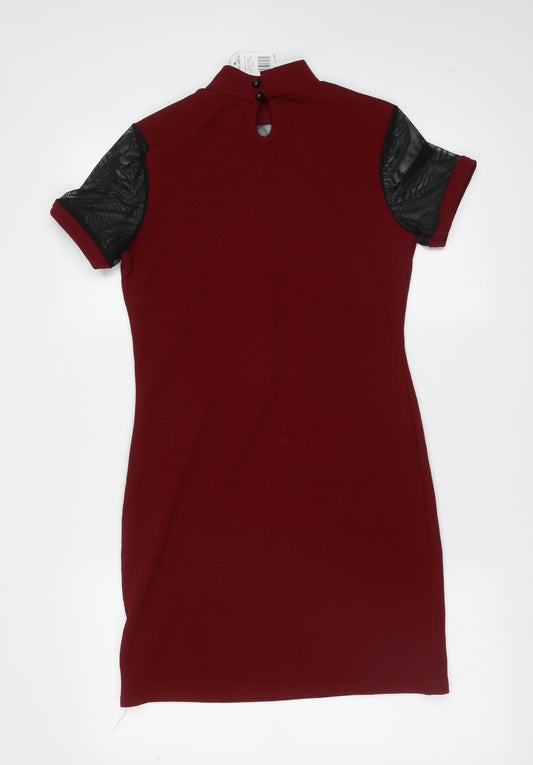 Select Womens Red Polyester T-Shirt Dress Size 12 Round Neck
