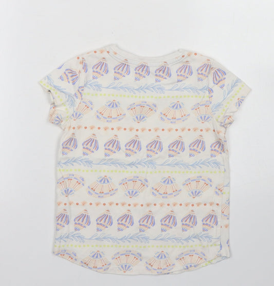 Nut,eg Girls Ivory Fair Isle Cotton Basic T-Shirt Size 5-6 Years Crew Neck - Shell Print