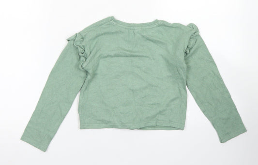 TU Girls Green Viscose Cropped T-Shirt Size 6 Years Crew Neck - Tie Front