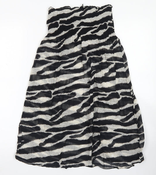 Ocean Club Womens Black Animal Print Cotton Fit & Flare Size 10 Off the Shoulder - Bandeau