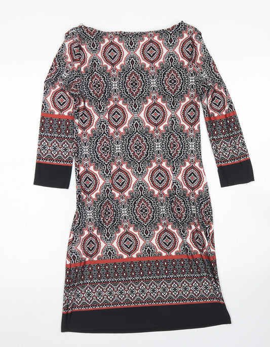 Atmosphere Womens Black Batik Polyester Shift Size 8 Round Neck