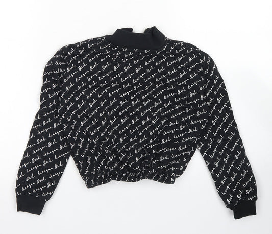 George Girls Black Striped Cotton Pullover Sweatshirt Size 8-9 Years - Cropped