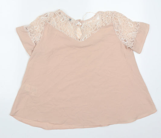 Peacocks Womens Pink Polyester Basic Blouse Size 10 Off the Shoulder