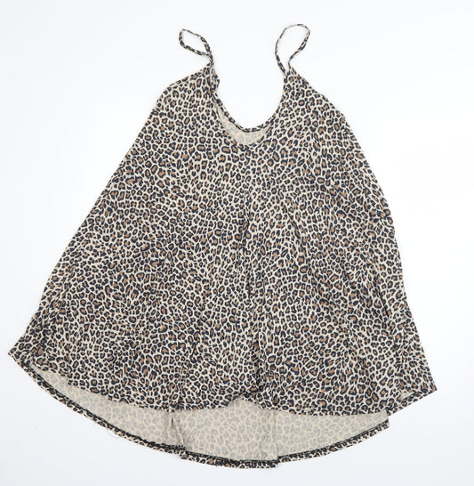 Boohoo Womens Brown Animal Print Viscose Tank Dress Size 10 Scoop Neck Pullover