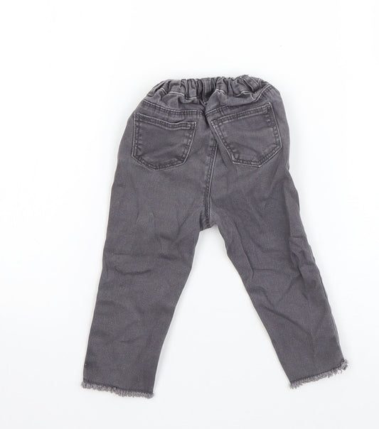 Denim & Co. Boys Grey Cotton Capri Jeans Size 9-12 Months Zip