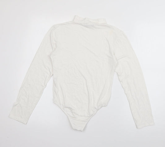 Boohoo Womens White Viscose Bodysuit One-Piece Size 8 Pullover