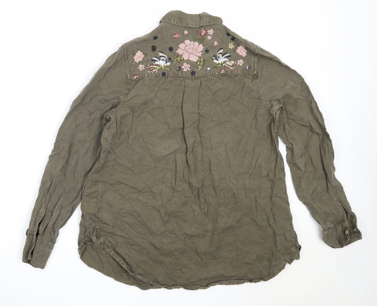 Papaya Womens Green Lyocell Basic Button-Up Size 10 Collared