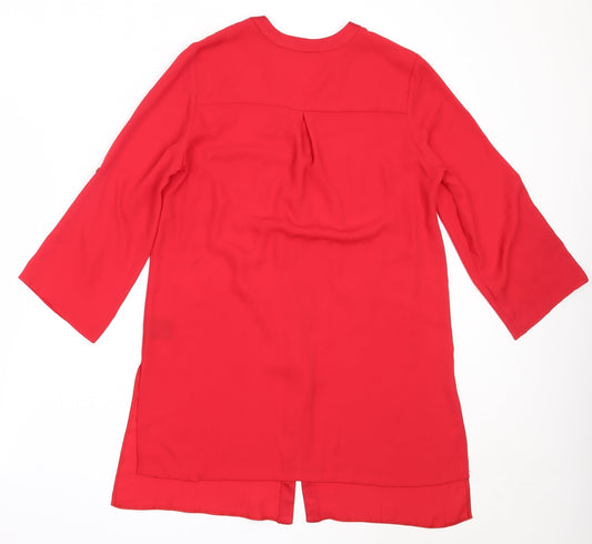Roman Womens Red Polyester Basic Button-Up Size 10 V-Neck
