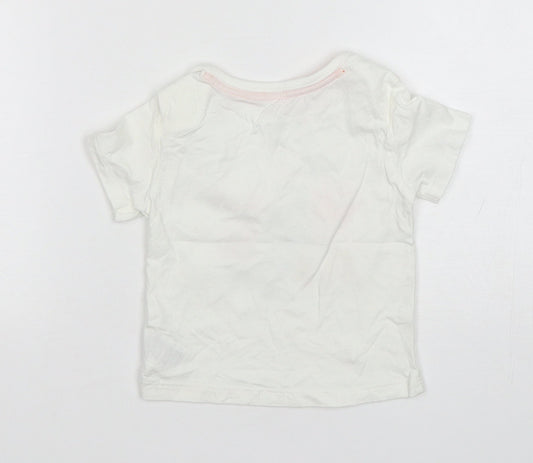 Mothercare Boys White Animal Print Cotton Basic T-Shirt Size 9-12 Months Round Neck
