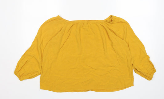 Select Womens Yellow Viscose Basic Blouse Size 14 Boat Neck