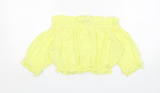 New Look Womens Yellow Viscose Cropped Blouse Size 10 Boat Neck