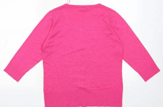 text Womens Pink Crew Neck Fair Isle Viscose Cardigan Jumper Size M