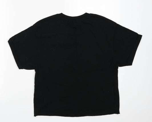 Miss Selfridge Womens Black Cotton Cropped T-Shirt Size 8 Crew Neck