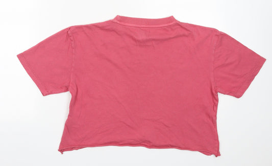 Topshop Womens Pink Cotton Cropped T-Shirt Size XS Crew Neck