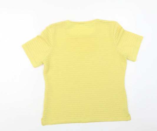Platinum Womens Yellow Polyester Basic Blouse Size M Crew Neck