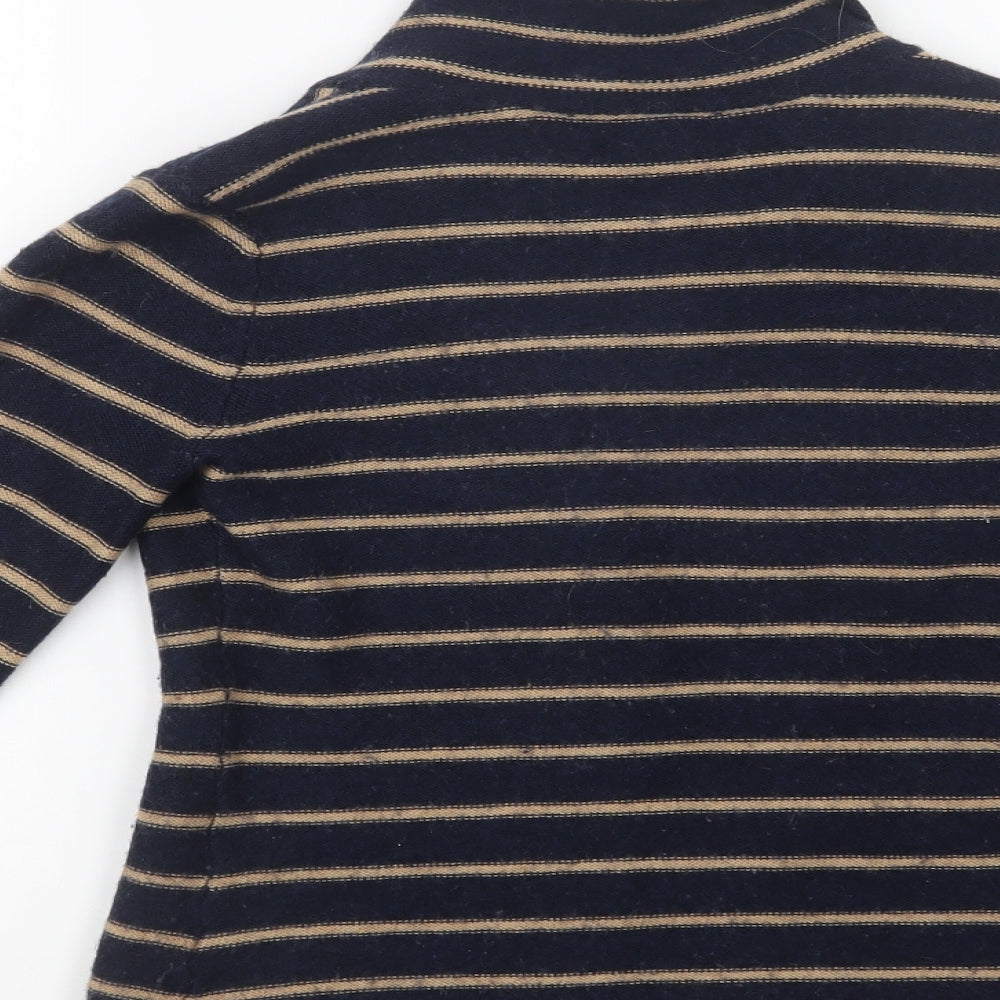 Tahari Womens Blue Collared Striped Acrylic Cardigan Jumper Size S