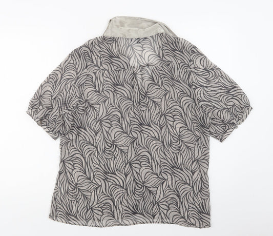 Debenhams Womens Grey Geometric Polyester Basic Button-Up Size 16 Collared
