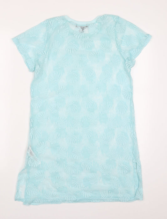 Primark Womens Blue Polyester T-Shirt Dress Size S Round Neck Pullover - Shell Print Beach Cover Up