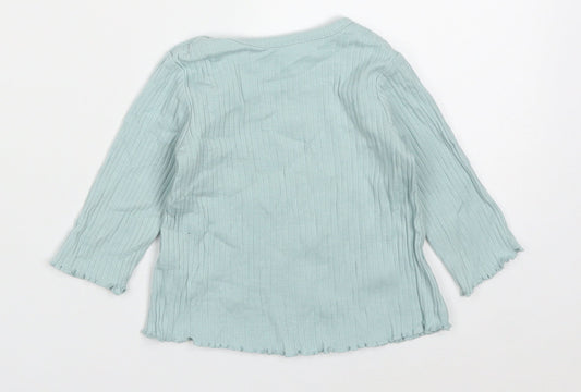 George Girls Blue Cotton Basic T-Shirt Size 3-6 Months Round Neck Pullover