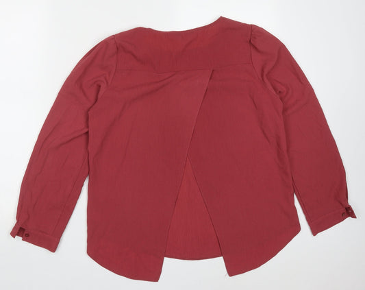 Geoge Womens Red Polyester Basic Blouse Size 8 Round Neck