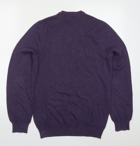 Marks and Spencer Mens Purple V-Neck Cotton Pullover Jumper Size S