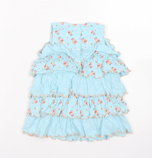 Marks & Spencer Girls Blue Floral Cotton A-Line Size 12-18 Months Crew Neck Snap