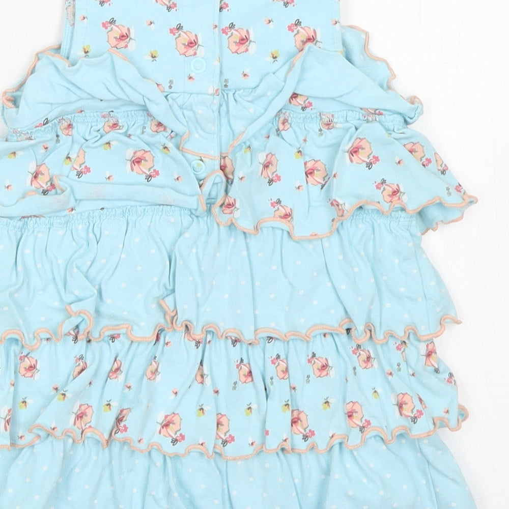 Marks & Spencer Girls Blue Floral Cotton A-Line Size 12-18 Months Crew Neck Snap