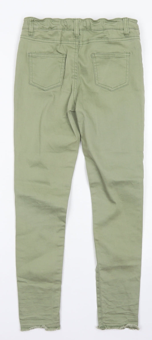 Denim Co Girls Green Cotton Skinny Jeans Size 10-11 Years Regular Button - distressed
