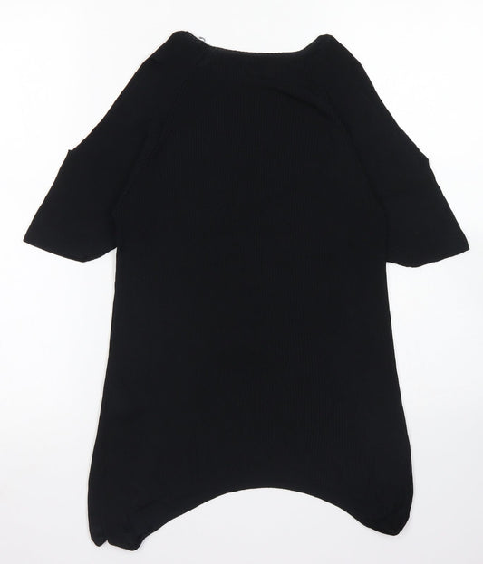 Warehouse Womens Black Viscose Basic Blouse Size 8 Crew Neck