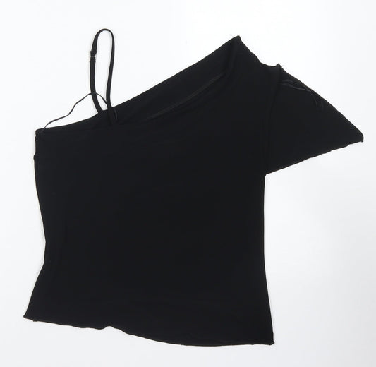 Liquid Womens Black Polyester Basic Blouse Size 16 One Shoulder