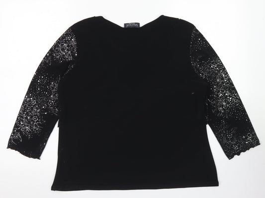 Saloos Womens Black Polyester Basic Blouse Size L Round Neck