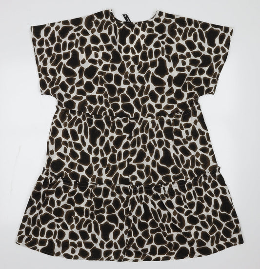 influence Womens Brown Animal Print Polyester A-Line Size 12 V-Neck Pullover