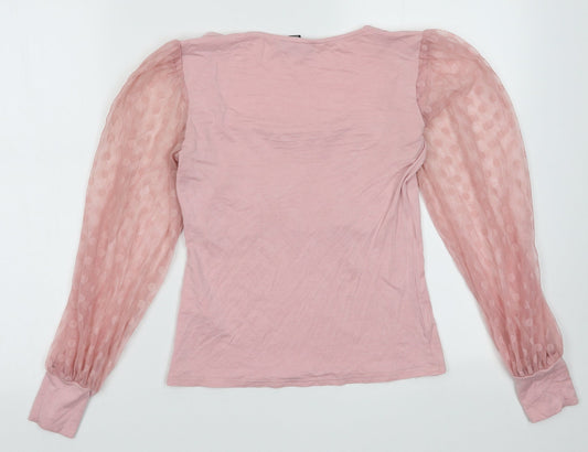 New Look Womens Pink Polka Dot Viscose Basic Blouse Size 10 Square Neck