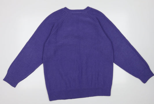 Amber Womens Purple Geometric Acrylic Pullover Sweatshirt Size 20 Pullover