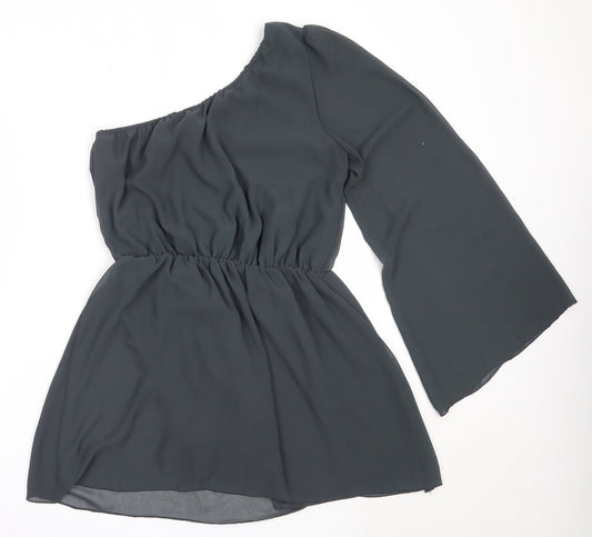 Tsega Womens Green Polyester Basic Blouse Size 12 One Shoulder