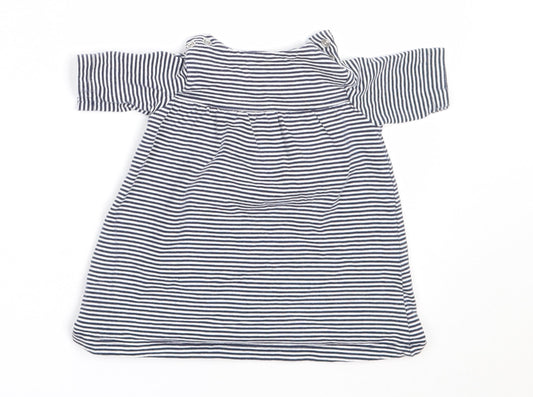 Marks and Spencer Girls Blue Striped Cotton Fit & Flare Size 0-3 Months Round Neck