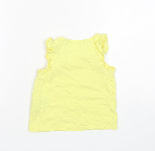 NEXT Girls Yellow Cotton Basic Tank Size 9-12 Months Round Neck
