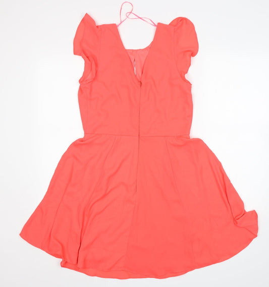 New Look Womens Pink Polyester Fit & Flare Size 10 Round Neck