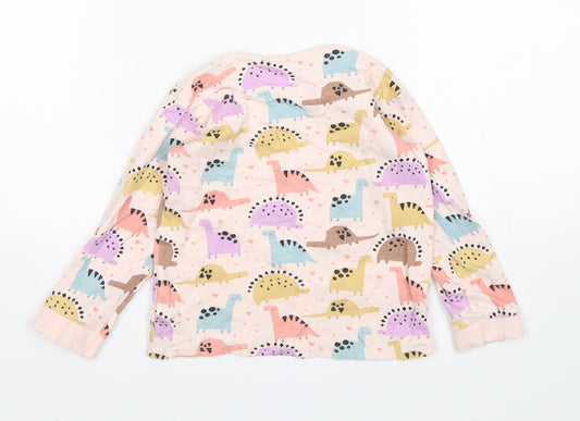 George Girls Pink Cotton Basic T-Shirt Size 18-24 Months Round Neck - Dinosaur Print