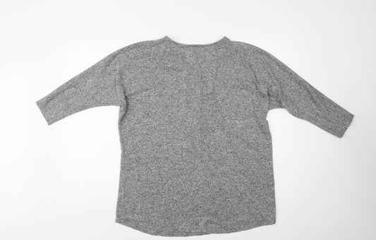 With Love Womens Grey V-Neck Viscose Henley Jumper Size 14