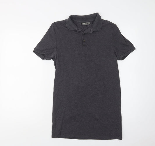 ASOS Mens Grey Cotton Polo Size M Collared Button