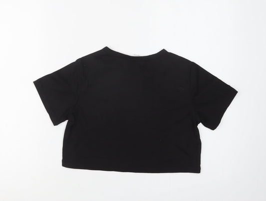 SheIn Girls Black Polyester Cropped T-Shirt Size 10-11 Years Crew Neck