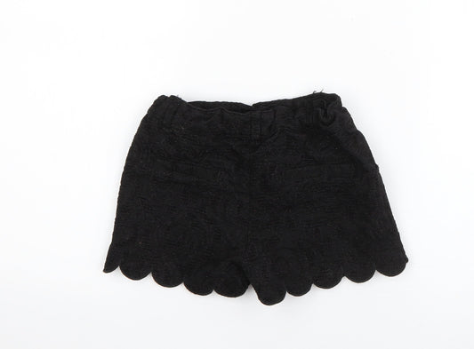 TU Girls Black Floral Polyester Chino Shorts Size 7 Years Regular Zip