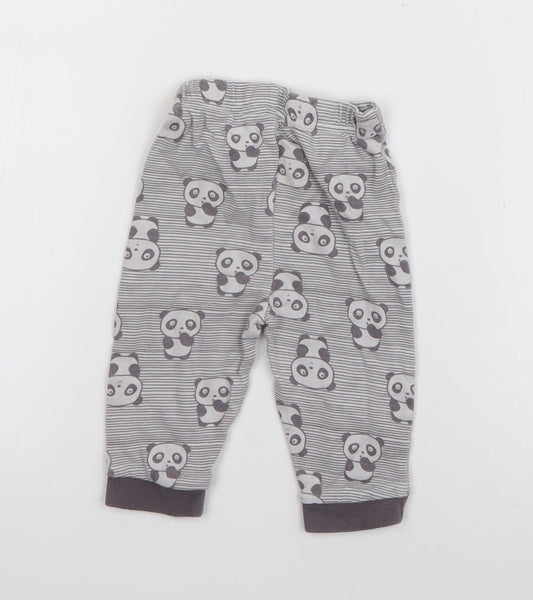 Nutmeg Girls Grey Striped Cotton Jogger Trousers Size 3-6 Months Pullover - Panda