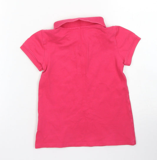 United Colors of Benetton Girls Pink Cotton Basic Polo Size 4-5 Years Collared Button