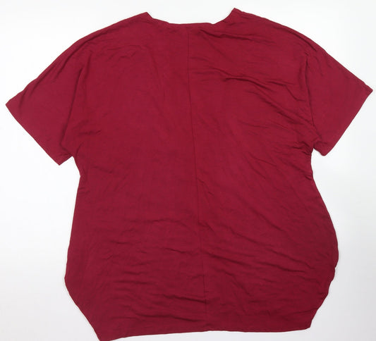 CNFIO Womens Red Round Neck Rayon Cardigan Jumper Size L