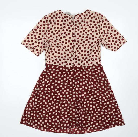 ASOS Womens Multicoloured Polka Dot Polyester A-Line Size 10 Round Neck